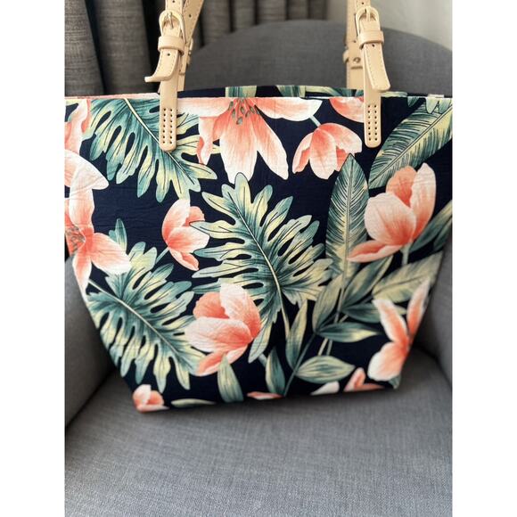 Hawaiian Floral Canvas Tote Bag Zipper Closure Hibiscus Flowers 💐 - Picture 2 of 11